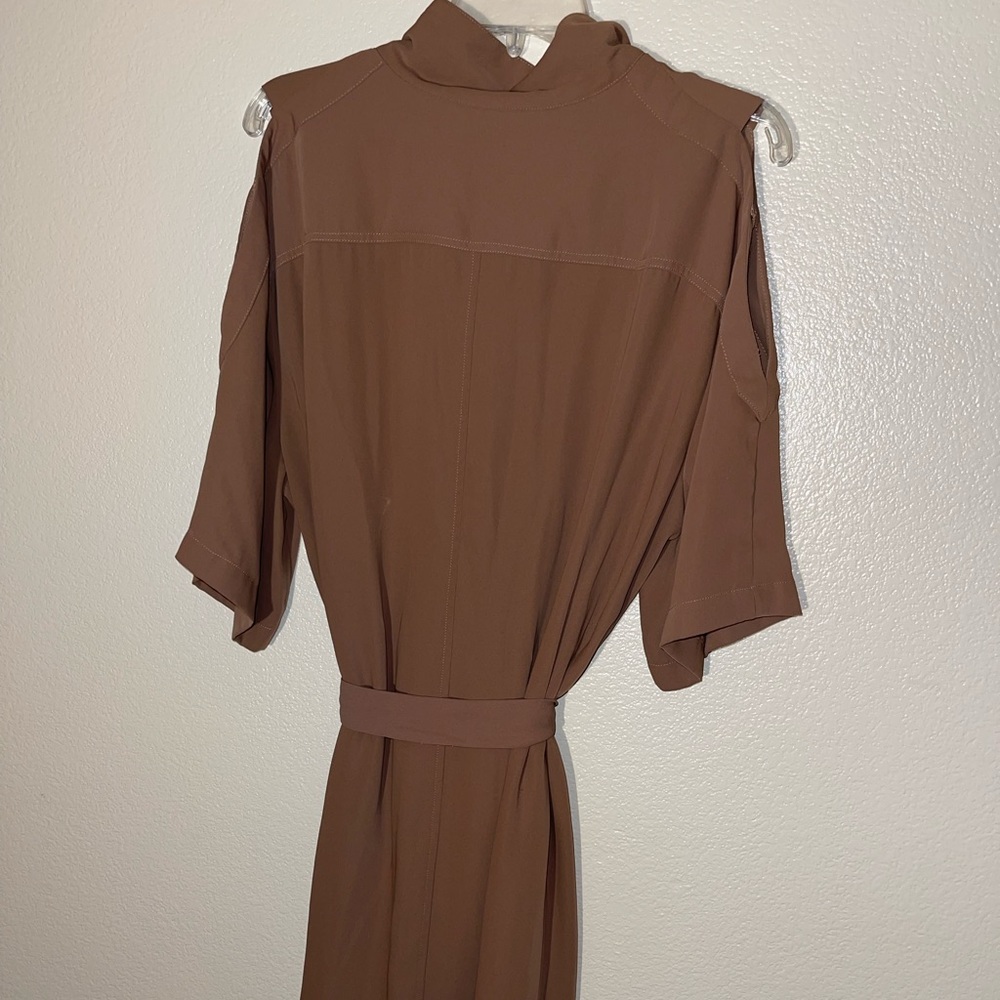 Brown Chicos Tshirt Dress Blouse Open Shoulder Button Up Tie Up Size 3